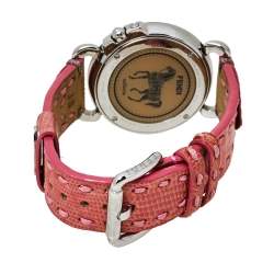 Pre Owned Fendi White Stainless Steel Leather Selleria 8100M Women's Wristwatch 37 mm