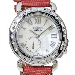 Pre Owned Fendi White Stainless Steel Leather Selleria 8100M Women's Wristwatch 37 mm
