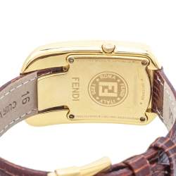 Pre Owned Fendi Champagne Gold Plated Steel Leather Diamond Chameleon 30000M Women's Wristwatch 29 mm