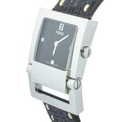 Pre Owned Fendi Black Stainless Steel & Leather 5200G Women's Wristwatch 27mm
