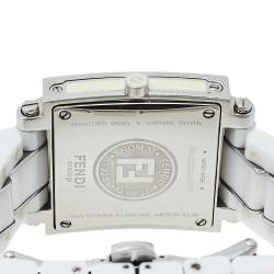 Pre Owned Fendi White Ceramic And Stainless Steel Diamonds Quadro 6200G Women's Wristwatch 30 mm