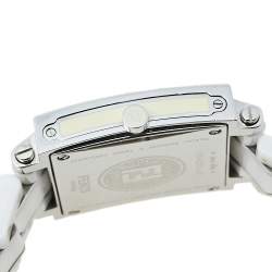 Pre Owned Fendi White Ceramic And Stainless Steel Diamonds Quadro 6200G Women's Wristwatch 30 mm