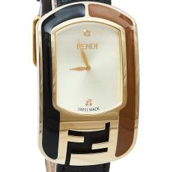 Pre Owned Fendi Yellow Gold Plated Stainless Steel Leather Chameleon 30000M Women's Wristwatch 29 mm