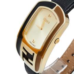 Pre Owned Fendi Yellow Gold Plated Stainless Steel Leather Chameleon 30000M Women's Wristwatch 29 mm