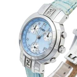 Pre Owned Fendi Mother Of Pearl Stainless Steel & Leather 4500L Women's Wristwatch 32 mm