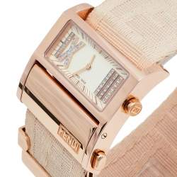 مملوكة مسبقًا Fendi Cream Rose Gold Tone Stainless Steel Zip Code 1140L Women's Wristwatch 38 mm