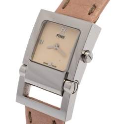 Pre Owned ساعة يد نسائية فندي كوارتز 5200أل جلد ستانلس ستيل كريمي 23مم