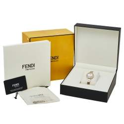 Pre Owned Fendi White Two-Tone Stainless Steel Diamonds Runaway 71000S Women's Wristwatch 28 mm