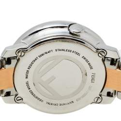 Pre Owned Fendi White Two-Tone Stainless Steel Diamonds Runaway 71000S Women's Wristwatch 28 mm
