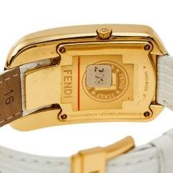 Pre Owned Fendi White Yellow Gold Plated Stainless Steel Leather Chameleon 30000M Women's Wristwatch 29 mm 