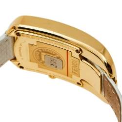 Pre Owned Fendi White Yellow Gold Plated Stainless Steel Leather Chameleon 30000M Women's Wristwatch 29 mm 