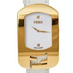 Pre Owned Fendi White Yellow Gold Plated Stainless Steel Leather Chameleon 30000M Women's Wristwatch 29 mm 