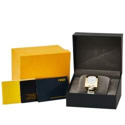 Pre Owned Fendi White Yellow Gold Plated Stainless Steel Leather Chameleon 30000M Women's Wristwatch 29 mm 
