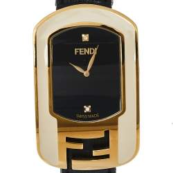 Pre Owned Fendi Black Gold Plated Stainless Steel Chameleon Diamond 30000M Women's Wristwatch 29 mm