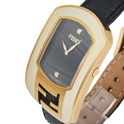 Pre Owned Fendi Black Gold Plated Stainless Steel Chameleon Diamond 30000M Women's Wristwatch 29 mm