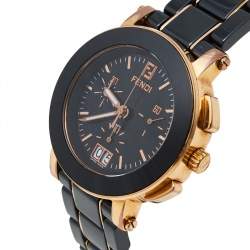 Pre Owned Fendi Black Ceramic & Gold Tone Stainless Steel Chrono 6700G Women's Wristwatch 38 mm