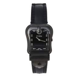 Pre Owned Fendi Black PVD Coated Stainless Steel Leather B.Fendi 3800G Women's Wristwatch 33 mm