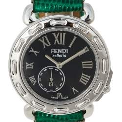 Pre Owned Fendi Black Stainless Steel Leather Selleria 8100M Women's Wristwatch 37 mm