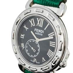 Pre Owned Fendi Black Stainless Steel Leather Selleria 8100M Women's Wristwatch 37 mm