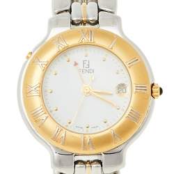 Pre Owned Fendi White Two-Tone Stainless Steel 920G Women's Wristwatch 36 mm