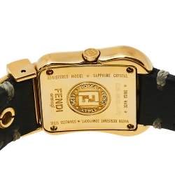 Pre Owned Fendi Black Gold Tone Stainless Steel Leather 3800L Women's Wristwatch 23 mm