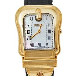 Pre Owned Fendi Mother of Pearl Gold Plated Stainless Steel Leather B.Fendi 3800G Women's Wristwatch 33 mm