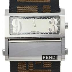 مملوكة مسبقًا Fendi Cream Stainless Steel and Canvas Orologi 1120G Women's Wristwatch 45 mm