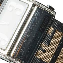 مملوكة مسبقًا Fendi Cream Stainless Steel and Canvas Diamond Zip Code 1120L Women's Wristwatch 38 mm