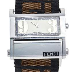 مملوكة مسبقًا Fendi Cream Stainless Steel FF Canvas Zip Code 1120L Women's Wristwatch 38 mm