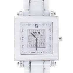 Fendi White Ceramic And Stainless Steel Diamonds Quadro 6200G Women's Wristwatch 30 mm