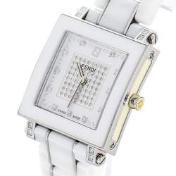Fendi White Ceramic And Stainless Steel Diamonds Quadro 6200G Women's Wristwatch 30 mm
