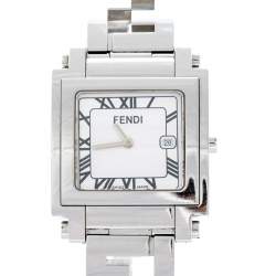 Pre Owned Fendi Silver White Stainless Steel Quadro 6000G Women's Wristwatch 30 mm