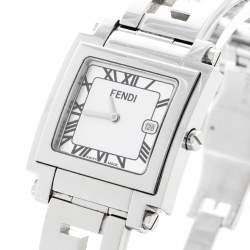 Pre Owned Fendi Silver White Stainless Steel Quadro 6000G Women's Wristwatch 30 mm