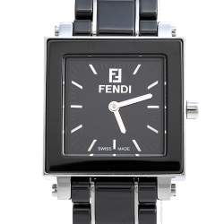 Pre Owned Fendi Black Ceramic & Stainless Steel Quadro 6200L Women's Wristwatch 25 mm