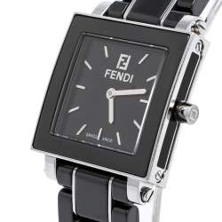 Pre Owned Fendi Black Ceramic & Stainless Steel Quadro 6200L Women's Wristwatch 25 mm