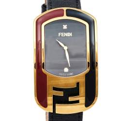 Pre Owned  Fendi Black Gold Plated Stainless Steel Leather Chameleon 30000M Women's Wristwatch 29 mm