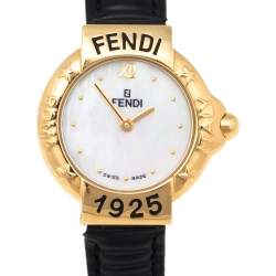 Pre Owned Fendi Mother of Pearl Gold Plated Stainless Steel 430L Women's Wristwatch 25 mm