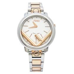 Fendi White Two Tone Stainless Steel Runaway FOW802A2YL Women's Wristwatch 28 mm