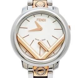 Pre Owned Fendi White Two Tone Stainless Steel Runaway FOW802A2YL Women's Wristwatch 28 mm