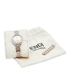 Pre Owned Fendi White Two Tone Stainless Steel Runaway FOW802A2YL Women's Wristwatch 28 mm