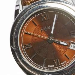 Pre Owned Fendi Brown Stainless Steel Leather 002-149 Women's Wristwatch 37 mm