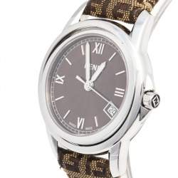 Pre Owned Fendi Brown Stainless Steel Leather 002-149 Women's Wristwatch 37 mm