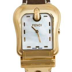 Pre Owned Fendi Mother of Pearl Gold Plated Stainless Steel Leather B.Fendi 3800G Women's Wristwatch 33 mm