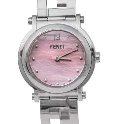 Pre Owned Fendi Pink Mother of Pearl Stainless Steel 6100L Womens's Wristwatch 28 mm
