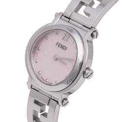 Pre Owned Fendi Pink Mother of Pearl Stainless Steel 6100L Womens's Wristwatch 28 mm