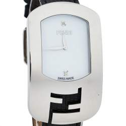 Fendi White Stainless Steel Lizard Skin Leather Diamond Chameleon 30000M Women's Wristwatch 29 mm