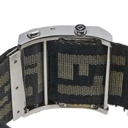 Pre Owned Fendi Black Stainless Steel Canvas Diamond Zip Code 1120G Women's Wristwatch 45 mm