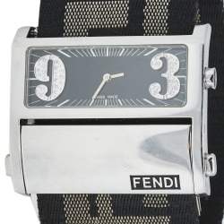 Pre Owned Fendi Black Stainless Steel Canvas Diamond Zip Code 1120G Women's Wristwatch 45 mm