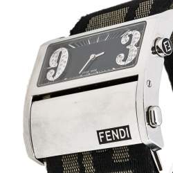 Pre Owned Fendi Black Stainless Steel Canvas Diamond Zip Code 1120G Women's Wristwatch 45 mm