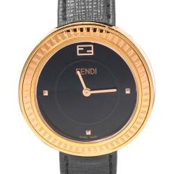 Fendi Black Rose Gold Plated Stainless Steel Leather My Way 35000M Women's Wristwatch 36 mm